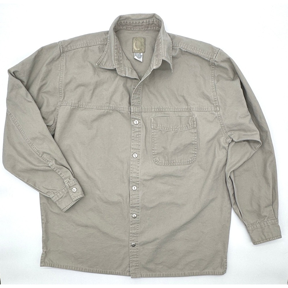 Vintage Marlboro Gear Men's 90's Khaki Long Sleeve Button Up Shirt Sz M Cotton